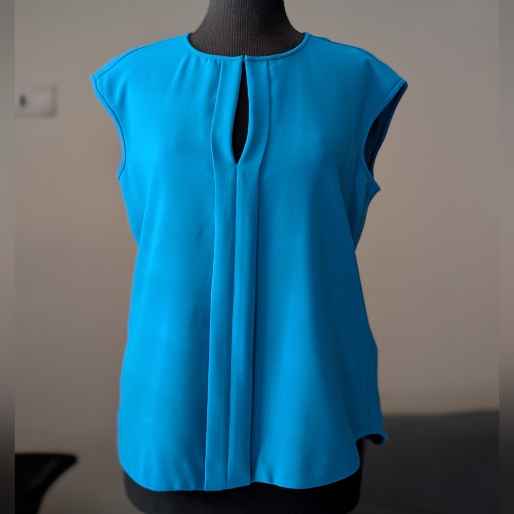 J. Crew Turquoise Sleeveless Keyhole Pleat Top
